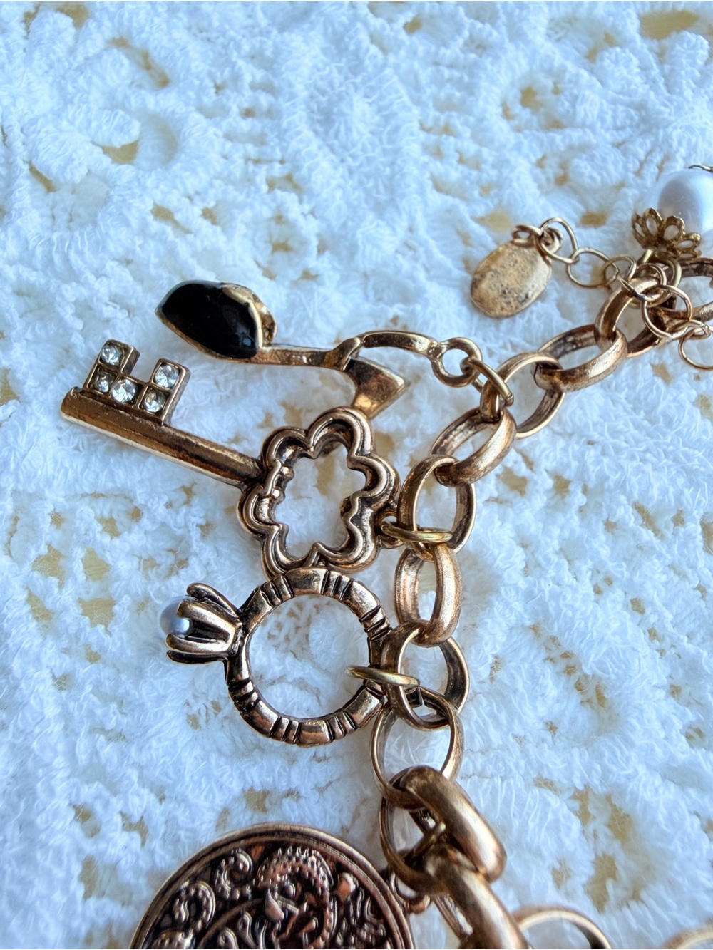 Gold Charm Bracelet with Watch and Tea Set Charms - Picture 4 of 6